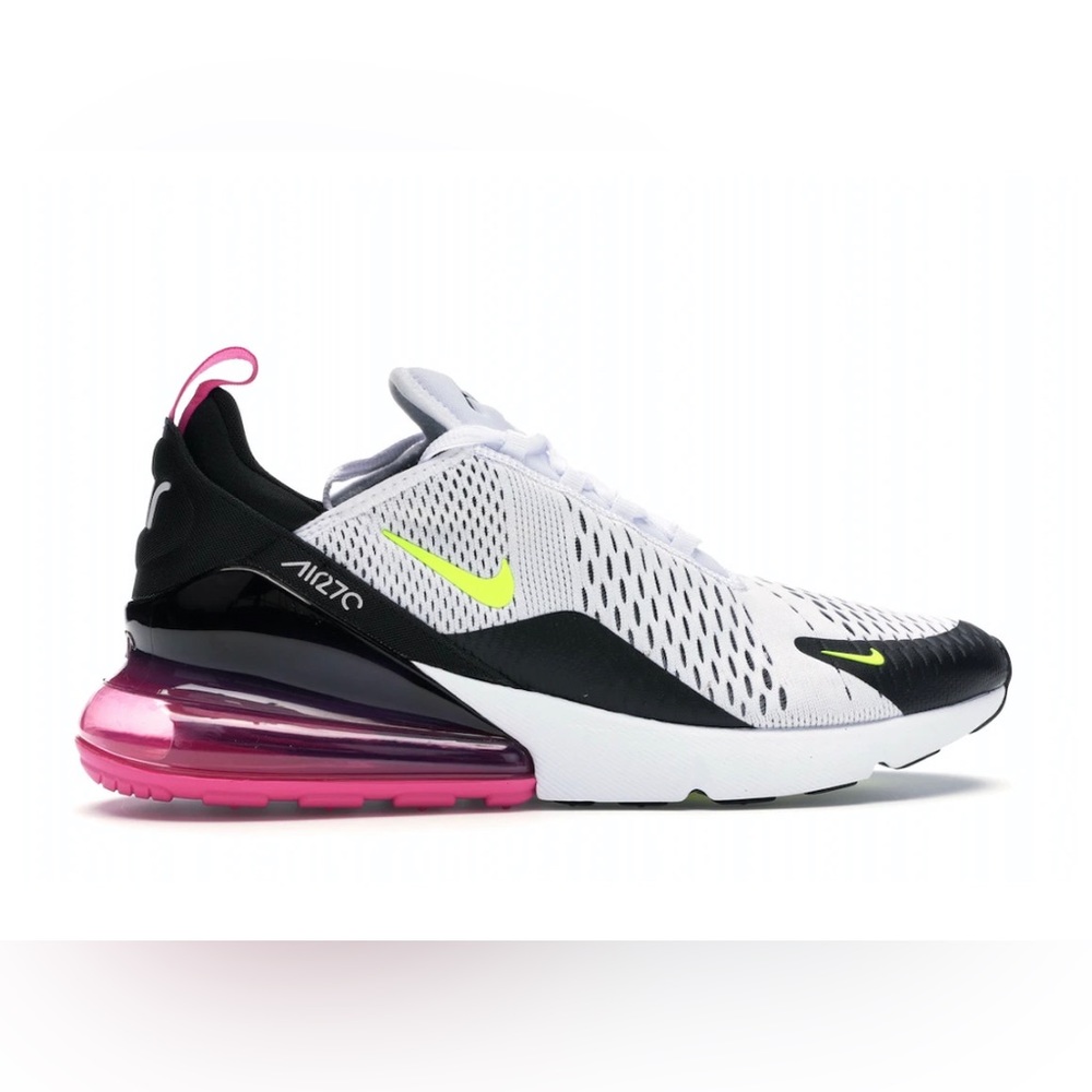 Nike Air Max 270 White Black Fuchsia Volt Size 4y Boys Women’s 5.5